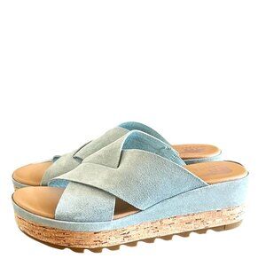 Sorel NEW Cameron Flatform Suede Mule Sandal In Light Green Size 10
